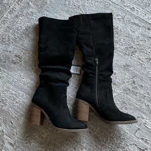 Black Suede Knee-High Boots